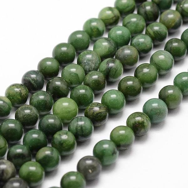 Chapelets de perles en jade africaine naturelle, ronde, Grade a, verte, 6mm, Trou: 1mm, Environ 61 pcs/chapelet, 15.3 pouce