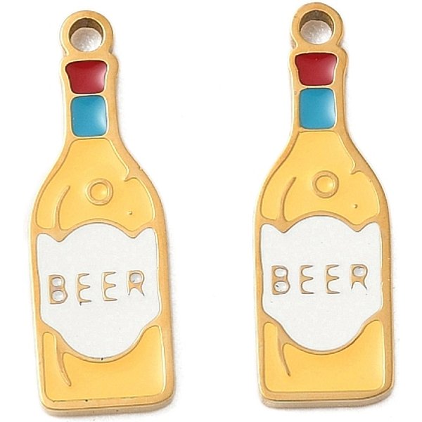 Pendentifs En Acier Inoxydable 304 éMailléS, BièRe, Placage Ionique (Ip), VéRitable 18K Plaqué Or, Or, 18X6X1.5Mm, Trou: 1.4Mm-image