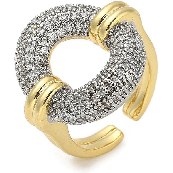 Anillos De Dedo Con Circonita CúBica Micro Pavé De LatóN Chapado En Rack Para Mujer, Sin Plomo Y Cadmio, Plateado De Larga DuracióN, Real 18K Chapado En Oro, 23.5Mm, DiáMetro Interior: Ajustable-image