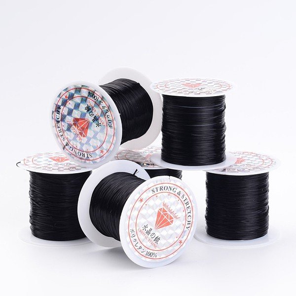 Flat Elastic Crystal String, Elastic Beading Thread, For Stretch Bracelet Making, Black, 0.8Mm, About 10.93 Yards(10M)/Roll, 25Rolls/Bag-image