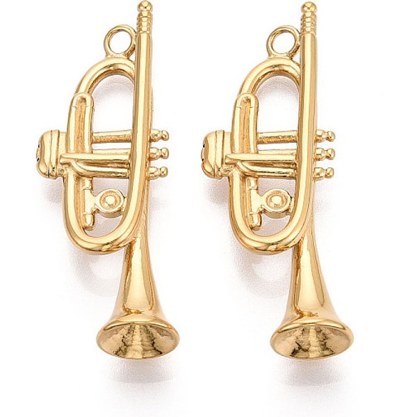 Pendentifs En Acier Inoxydable 304, Trombone, Placage Ionique (Ip), VéRitable 18K Plaqué Or, 50X18X10-10.5Mm, Trou: 3Mm-image