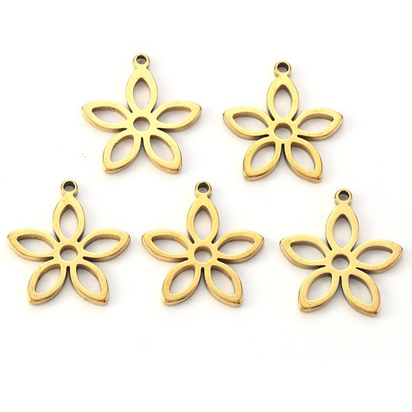 Pendentifs En Acier Inoxydable 304 Avec Placage Sous Vide Pvd, Coupe Au Laser, Fleur, VéRitable 18K Plaqué Or, 16X15X1Mm, Trou: 1.2Mm-image