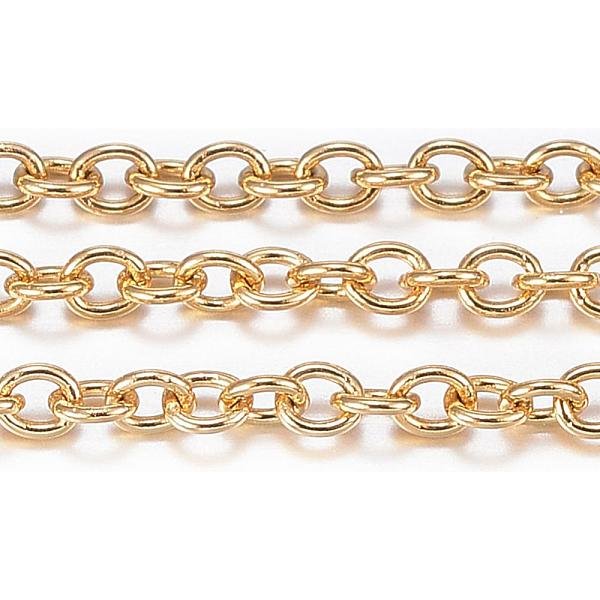 ChaîNes Porte-CâBles En Acier Inoxydable 304 Avec Placage Ionique (Ip), Soudé, Avec Bobine, Ovale, VéRitable 18K Plaqué Or, 2X1.5X0.4Mm, Environ 65.61 Pied (20 M)/Rouleau-image