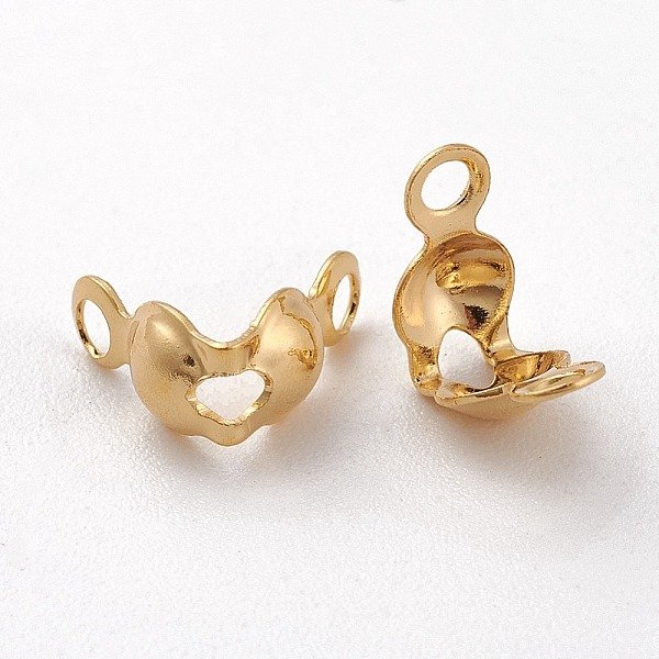 Long-Lasting Plated Brass Bead Tips, Calotte Ends, Clamshell Knot Cover, Real 18K Gold Plated, Nickel Free, 8X4X4Mm, Hole: 1Mm, Inner Diameter: 3Mm-image