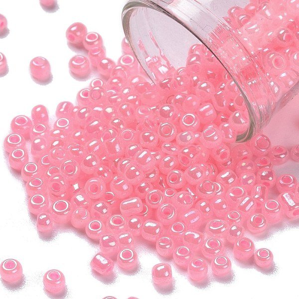 Glass Seed Beads, Ceylon, Round, Pink, 3Mm, Hole: 1Mm, About 10000Pcs/Pound-image