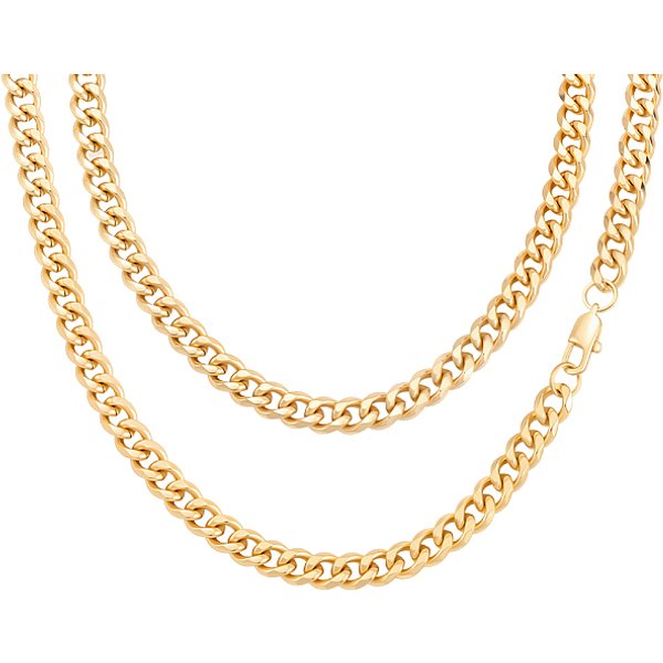 2 StüCk 7 Mm Edelstahl Cuban Link Kette Halsketten FüR Frauen MäNner, Echtes 18K Vergoldet, 19.69 Zoll (50 Cm)-image