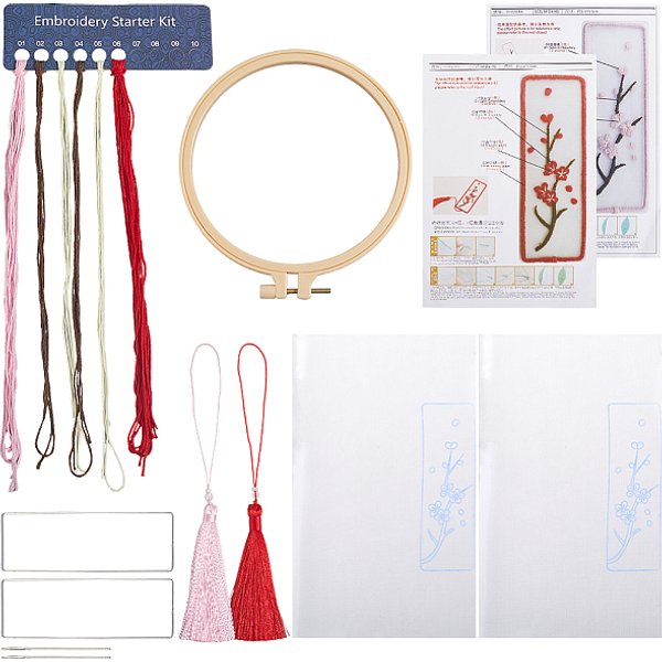 Kits De Marque-Pages à Broder Soi-MêMe, Y Compris Le Cercle à Broder En Plastique, Tissu, Fil, Aiguille à Coudre, Cerceau Rectangulaire, Couleur Mixte, 1Mm-image