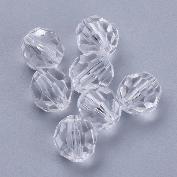 Transparent Acrylic Beads, Faceted, Round, Clear, 10X9.5Mm, Hole: 1.8Mm, About 990Pcs/500G-image