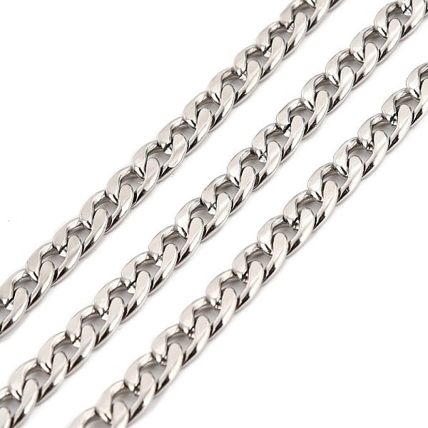 Tarnish Resistant 304 Stainless Steel Cuban Link Chains, Unwelded, With Spool, Stainless Steel Color, 7X5X1.5Mm, About 32.81 Feet(10M)/Roll-image