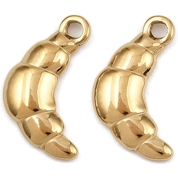 304 Stainless Steel Pendants, Croissant Charms, Ion Plating(Ip), Real 18K Gold Plated, 17X9.5X2Mm, Hole: 1.6Mm-image