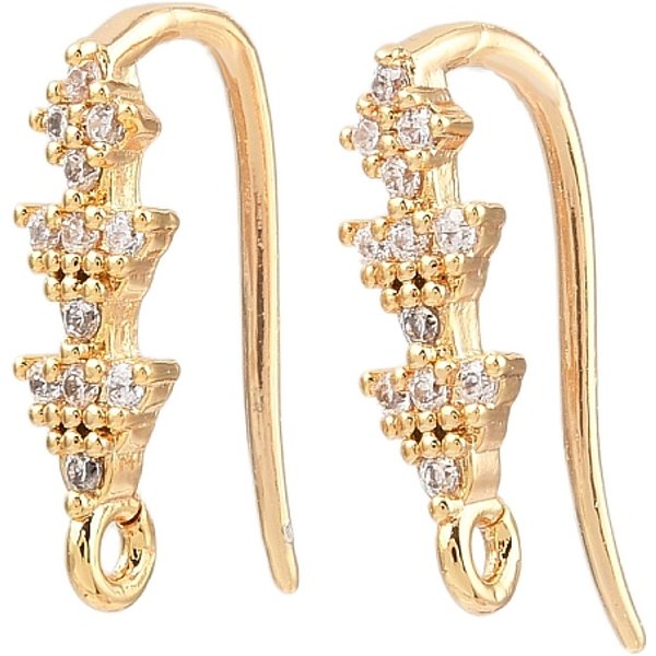 Brass Micro Pave Clear Cubic Zirconia Triangle Earring Hooks, Long-Lasting Plated, Nickel Free, With Loop, Real 18K Gold Plated, 16.5X5X9Mm, Hole: 1.2Mm, Pin: 1Mm-image