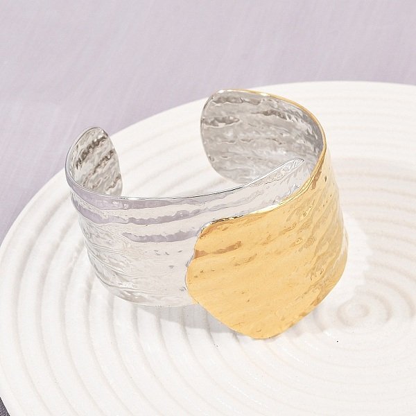 Bracelets Manchettes En Acier Inoxydable 304 Pour Femmes, Placage Ionique (Ip), Or Et Acier Inoxydable Couleur, 1-5/8 Pouce (4 Cm), DiamèTre IntéRieur: 2-1/8 Pouce (5.4 Cm)-image