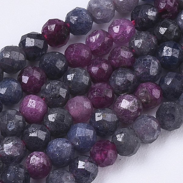 Natural Red Corundum/Ruby And Sapphire Beads Strands, Faceted, Round, 3Mm, Hole: 0.7Mm, About 120Pcs/Strand, 15.75 Inch(40Cm)-image
