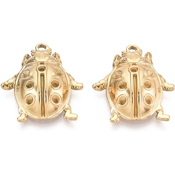 304 Ciondolo In Acciaio Inossidabile Con Strass, Placcatura Ionica (Ip), Coccinella, Vero Placcato Oro 18K, Adatto Per Strass Da 1.5 Mm, Vassoio: 1.5Mm, 20X19X5Mm, Foro: 1.4-1.5 Mm-image