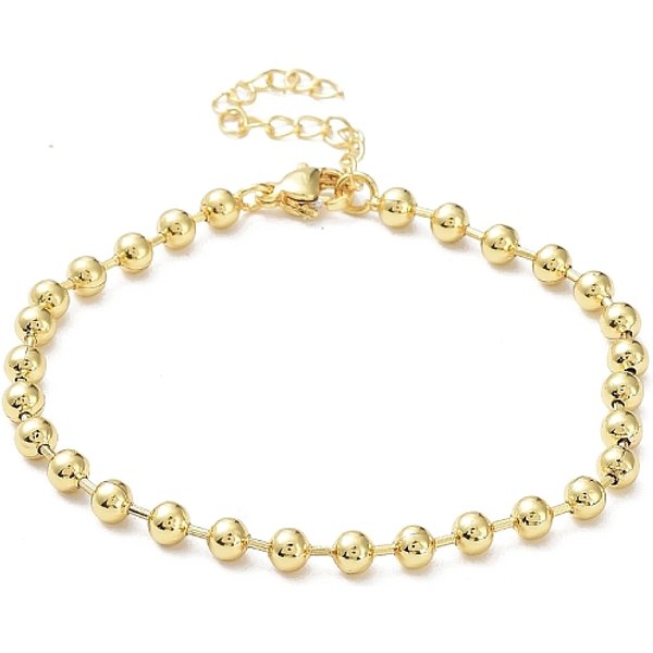 Pulseras De Cadena De Bolas De LatóN Con Revestimiento De Estante Para Mujer, Plateado De Larga DuracióN, Sin Plomo Y El Cadmio, Real 18K Chapado En Oro, 7-1/4 Pulgada (18.5 Cm), Grano: 4 Mm-image