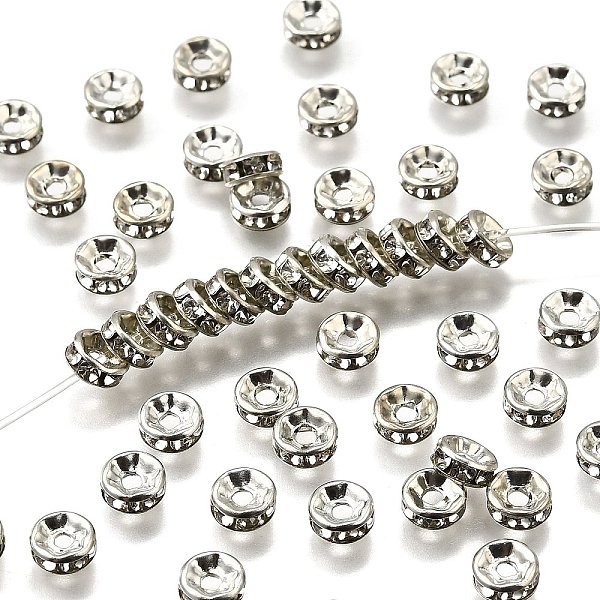 Iron Grade A Crystal Rhinestone Spacer Beads, Rondelle, Straight Edge, Platinum, 6X3Mm-image