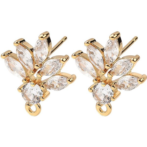 Accesorios Para Pendientes Con Forma De Flor De LatóN Y Micro Pavé De Circonitas CúBicas, Con Bucle, Plateado De Larga DuracióN, Sin NíQuel, Real 18K Chapado En Oro, Claro, 18.5X15.5Mm, Agujero: 1.5 Mm, Pin: 0.9X12 Mm-image