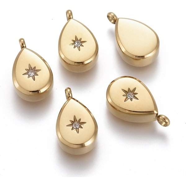 Ciondoli In Acciaio Inossidabile Chirurgico 316, Con Rhinestone Di Cristallo, Lacrima Con Stella, Oro, 15X9.5X4Mm, Foro: 1 Mm-image