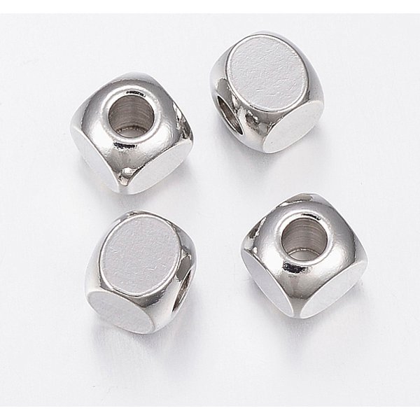 Tarnish Resistant 304 Stainless Steel Beads, Cube, Stainless Steel Color, 6X6X6Mm, Hole: 3Mm-image