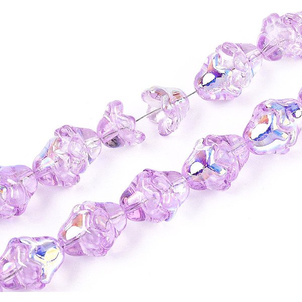 Galvanisieren Transparente Glasperlen SträNge, Blume, Ab Farbe Plattiert, Violett, 11-12X8 Mm, Bohrung: 1.2 Mm, Ca. 101-102 Stk. / Strang, 29.92 Zoll (76 Cm)-image
