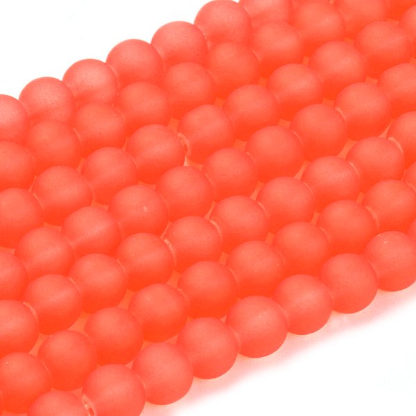 Chapelets De Perles En Verre Transparent, Mat, Ronde, Rouge-Orange, 6Mm, Trou: 1.3-1.6Mm, Environ 140 Pcs/Chapelet, 31.4 Pouce-image