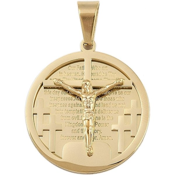Jesus Theme 304 Stainless Steel Pendants, Flat Round, Pvd Vacuum Plating, Real 18K Gold Plated, 31X28X4.5Mm, Hole: 5X8Mm-image