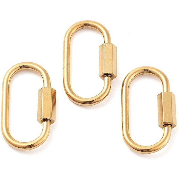 Ion Plating(IP) 304 Stainless Steel Screw Carabiner Lock Charms, for Necklaces Making, Quick Links, Oval, Golden, 24x13x4.5mm, Screw: 7x4.5mm