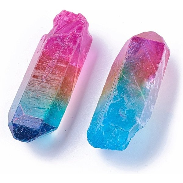 Electroplate Natural Quartz Crystal Beads, No Hole/Undrilled, Nuggets, Colorful, 30-75X12-20X4-18Mm, About 32-60Pcs/1000G-image