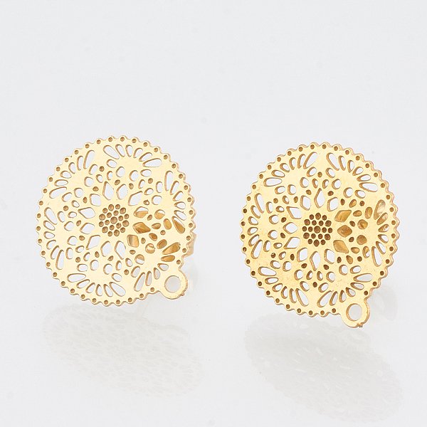 Accesorios Para Pendientes De Acero Inoxidable 304, Con Bucle, Plano Y Redondo, Dorado, 16.5X15Mm, Agujero: 1 Mm, Pin: 0.7 Mm-image