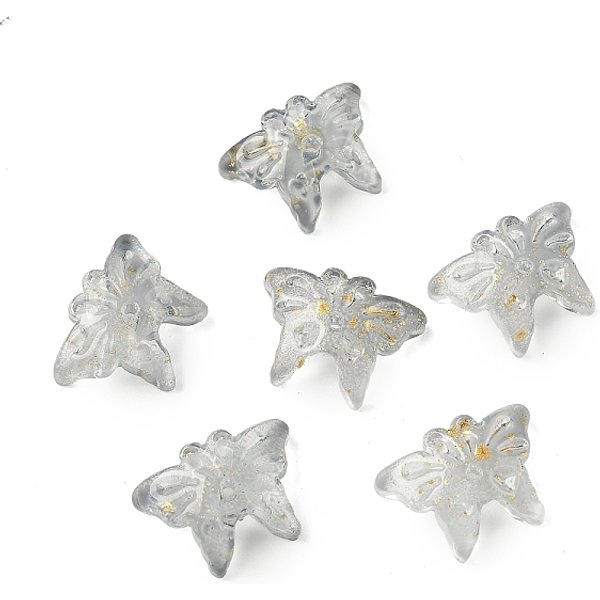 Glass Beads, Butterfly, with Gold Powder, Silver, 13x17.5x3mm, Hole: 1.4mm, about 1063pcs/1000g