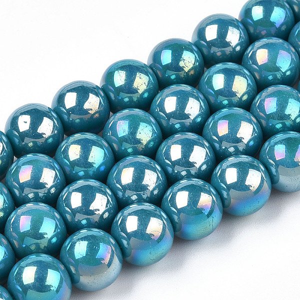 Electrochapa Hilos De Abalorios De Vidrio Opacas, Color De Ab Chapado, Redondo, Acero Azul, 6-6.5Mm, Agujero: 1.4 Mm, Aproximamente 67-70 Pcs / Cadena, 14.76 Pulgada - 15.16 Pulgadas (37.5-38.5 Cm)-image