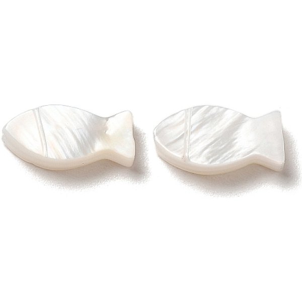 Natural Freshwater Shell Beads, Fish, White, 10X5X2Mm, Hole: 0.9Mm-image