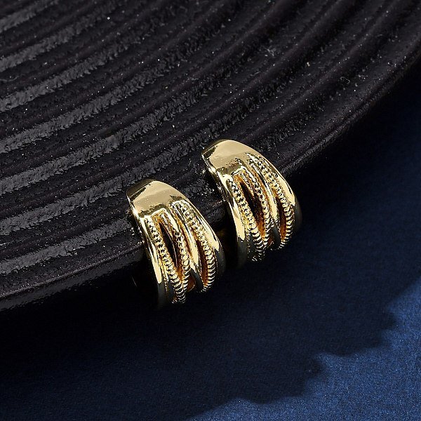 Brass Multilayer C-Shaped Cuff Earrings, Real 18K Gold Plated, 12.5x8mm
