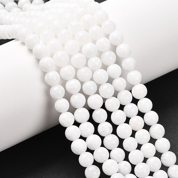 Natural White Jade Beads Strands, Dyed & Heated, Round, White, 6Mm, Hole: 0.8Mm, About 59-62Pcs/Strand, 15 Inch-image