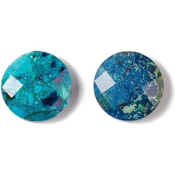 Cabochons de chrysocolle naturelle, facette, ronde, 12x4mm