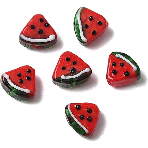 Handmade Lampwork Bumpy Beads, Watermelon, Red, 12X14X7.5Mm, Hole: 1.8Mm-image