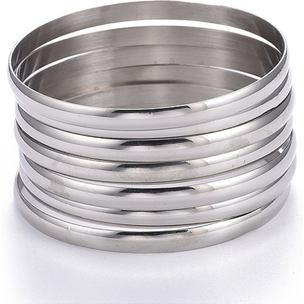 Set Di Bracciali In Acciaio Inossidabile Fashion 201, Colore Acciaio Inossidabile, 2-5/8 Pollice (6.8 Cm), 7 Pc / Set-image