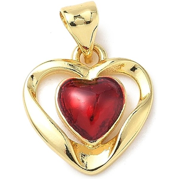 Brass Enamel Pendants, Heart, Rack Plating, Lead Free & Cadmium Free, Long-Lasting Plated, Real 18K Gold Plated, 15X14X3Mm, Hole: 3.5X4.5Mm-image