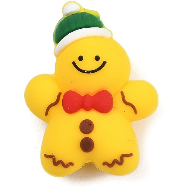 Christmas Silicone Beads, Yellow, Gingerbread Man, 30.5x23x14mm, Hole: 2.7mm