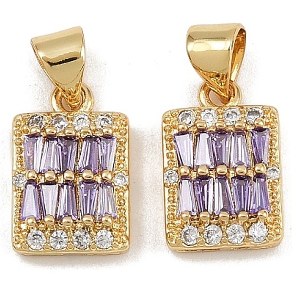 Breloques En Laiton Avec Zircone Cubique De Micro Pave, Rectangle, VéRitable 16K Plaqué Or, 14X9X4Mm, Trou: 4.5X3.5Mm-image