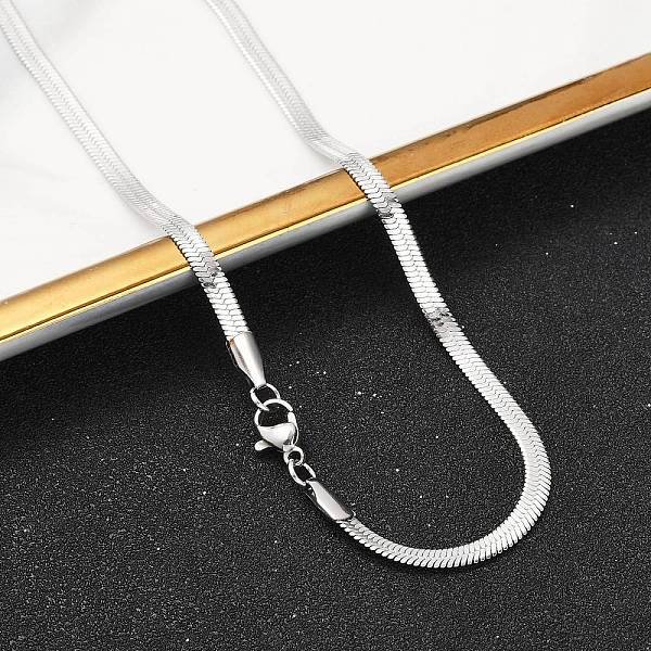 Non-Tarnish 304 Stainless Steel Snake Chain Necklaces, With Lobster Claw Clasps, Stainless Steel Color, 17.7 Inch(45Cm), 3X0.6Mm-image