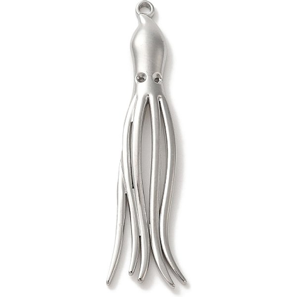 304 Stainless Steel Pendants, Octopus Charm, Stainless Steel Color, 44.5x11x2.5mm, Hole: 1.3mm