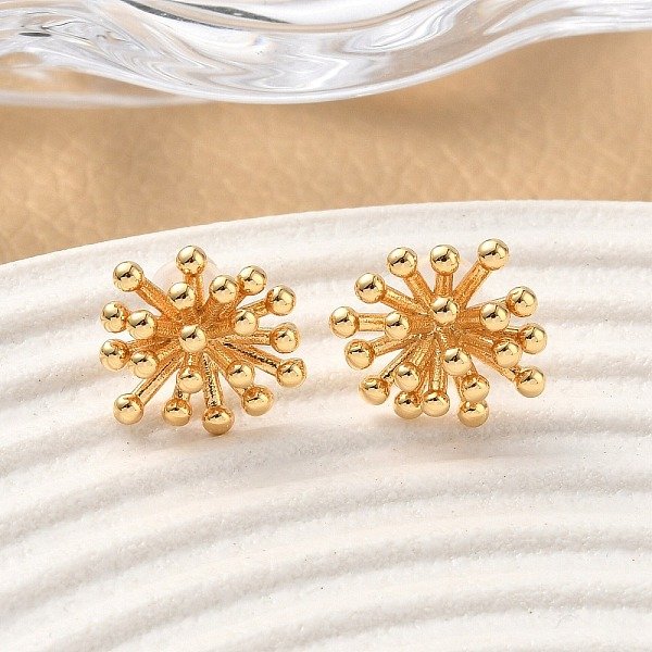 Brass Flower Stud Earrings, Nickel Free, Real 18K Gold Plated, 13.5X12Mm-image