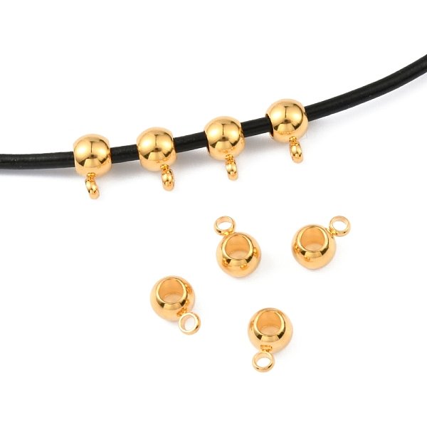 304 Stainless Steel Tube Bails, Loop Bails, Bail Beads, Rondelle, Real 24K Gold Plated, 9X6X4.5Mm, Hole: 1.6Mm, Inner Diameter: 3Mm.-image