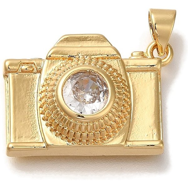 Estante De Placas Micro LatóN Allanan Colgantes De Circonio CúBico, Sin Plomo Y Cadmio, Plateado De Larga DuracióN, CáMara, Real 18K Chapado En Oro, 15.5X22X8Mm, Agujero: 5X3.5 Mm-image