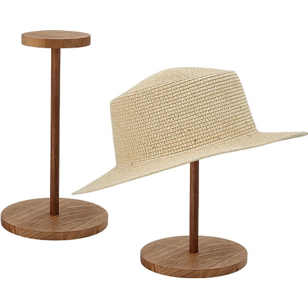 Ph Pandahall 2 Sets Hat Display Stand Wooden Display Stand Hat Rack Stand Hat Holders Hat Storage Organizer Wigs Stand For Vendors Home Hat Helmet Wigs Display Organizer Storage, 5.7X10.4-image