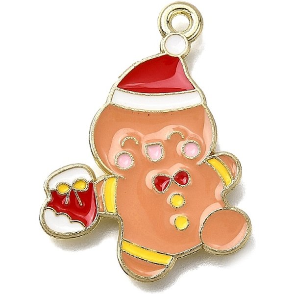Alloy Enamel Pendants, Golden, Christmas Series, Gingerbread Man, 26X21X1Mm, Hole: 1.6Mm-image