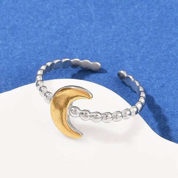 Anneaux De Manchette Bicolores En Acier Inoxydable 304, Placage Ionique (Ip), Or Et Acier Inoxydable Couleur, Lune, 10Mm, DiamèTre IntéRieur : RéGlable-image
