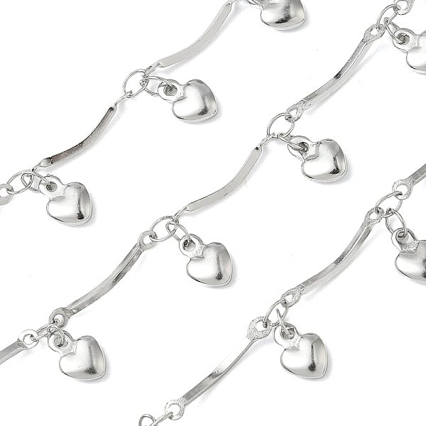 ChaîNes à Maillons En Acier Inoxydable 304, Avec Des Breloques De Coeur, Soudé, Avec Bobine, Couleur Inoxydable, Pendentif: 7.5X5.5X2.5 Mm, Lien: 15.5X1.5X2.5 Mm-image