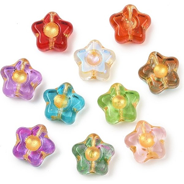 Electroplate And Golden Metal Enlaced Glass Beads, Flower, Mixed Color, 10.5X11X5Mm, Hole: 1Mm-image